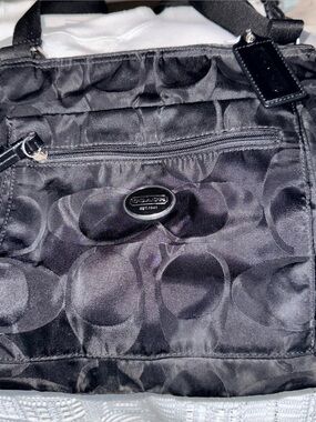 Coach Black Signature Nylon Messenger Bag with Leather Trim